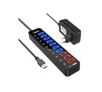Atolla 11-port USB 3.0 power strip, USB hub, data transfer with LED, separate on/off switch