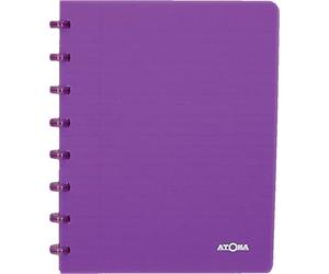 Atoma 4.1357 - Cuaderno A5 con anillas, cuadriculado de 5 x 5 mm con margen, 72 hojas desmontables (144 páginas), cubierta de polipropileno reciclable, color morado transparente
