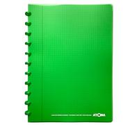 Atoma - Cuaderno A4 con anillas - 72 hojas desmontables (144 páginas) con margen, cubierta de polipropileno reciclable (verde - cuadriculado (5 x 5 mm)