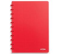Atoma - Cuaderno A4 con anillas - Cuadrilado de 5 x 5 mm con margen, 72 hojas desmontables (144 páginas) - Cubierta de polipropileno reciclable - Rojo transparente