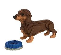 Atomic Building Kit de construcción con Bloques en Miniatura. Figura de Mascota Coleccionable para armar. Coleccionistas Adultos y niños. Perro Teckel, Dachshund o Salchicha Marrón