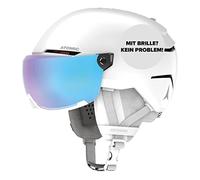 Atomic Savor Visor Stereo Casco de esquí con Visera, Blanco Jaspeado, Talla S (51-55) máxima absorción de Impactos, Sistema de ventilación Active Aircon, Recubrimiento espejado para una visión Clara