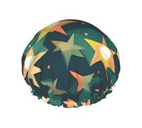 Atomic Stars - Gorro de ducha con estampado retro de estrellas, gorro de ducha elástico reutilizable de doble capa