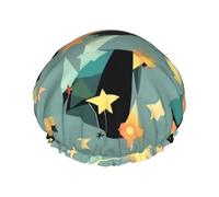 Atomic Stars - Gorro de ducha con estampado retro de estrellas, gorro de ducha elástico reutilizable de doble capa