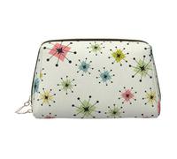 Atomic Stars - Neceser de aseo con patrón retro, bolsa de maquillaje portátil de viaje, piel de PVC, con compartimentos, Gold, One Size