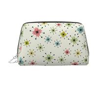 Atomic Stars - Neceser de aseo con patrón retro, bolsa de maquillaje portátil de viaje, piel de PVC, con compartimentos, Silver, Talla única