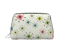 Atomic Stars - Neceser de aseo con patrón retro, bolsa de maquillaje portátil de viaje, piel de PVC, con compartimentos, Silver, One Size