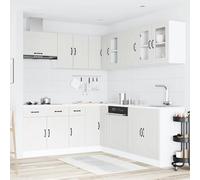 ATOMSTACK MAKER 11 piezas Kalmar - Juego de muebles de cocina blanco - madera y cristal, patas ajustables de 30 - 80 cm de ancho, incluye mueble de esquina y panel de lavavajillas