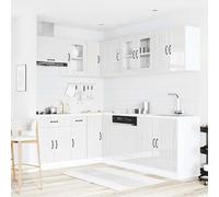 ATOMSTACK MAKER 11 piezas Kalmar - Juego de muebles de cocina en blanco brillante (madera y cristal), 30 - 80 cm, con patas ajustables - completo para cocinas empotradas modernas