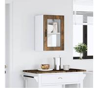 ATOMSTACK MAKER Armario colgante de cocina con puerta de cristal en roble ahumado, madera y cristal, 40 x 31 x 60 cm, capacidad de carga de 60 kg, montaje en pared, almacenamiento moderno para platos