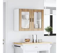 ATOMSTACK MAKER Armario colgante de cocina con puerta de cristal, serie Porto en roble Artisan, 80 x 31 x 60 cm, madera y cristal de seguridad, máx. 75 kg, montaje en pared, moderno armario esquinero