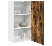ATOMSTACK MAKER Armario colgante de cocina de madera en roble ahumado y blanco, 50 x 31 x 100 cm, moderno estante de pared con puerta para vajilla y utensilios de cocina, soporta hasta 60 kg