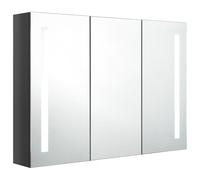 ATOMSTACK MAKER Armario con espejo 89 x 14 x 62 cm, gris brillante, 3 puertas con 5 estantes e iluminación suave, moderno armario de baño de MDF/melamina, puerto USB (fuente de alimentación no