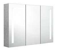 ATOMSTACK MAKER Armario con espejo para baño, 89 x 14 x 62 cm, color gris hormigón, MDF con melamina, 3 puertas y 5 estantes, iluminación USB (5 V) para maquillaje y afeitado, fácil montaje