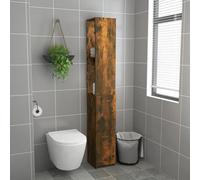 ATOMSTACK MAKER Armario de baño de madera en roble ahumado, 25 x 26,5 x 170 cm, armario alto que ahorra espacio para baño con mucho espacio de almacenamiento, diseño sencillo y fijación a la pared