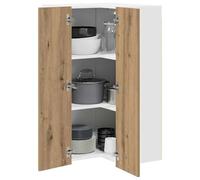 ATOMSTACK MAKER Armario de cocina de esquina en roble Artisan y blanco, 57 x 57 x 100 cm, madera con 2 puertas con bisagras, estantería moderna para cocina, resistente, ahorra espacio, fácil de montar