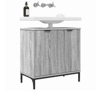ATOMSTACK MAKER Armario de lavabo con 2 puertas Sonoma gris de madera 60,5 x 33,5 x 61 cm, patas de metal y tiradores montables en la pared, capacidad de carga de 60 kg, armario de baño moderno para