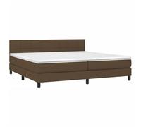 ATOMSTACK MAKER Cama con somier con colchón de 200 x 200 cm, color marrón oscuro, cabecero regulable en altura, colchón de muelles ensacados y topper, tira LED, tela (100% poliéster), dormitorio/salón