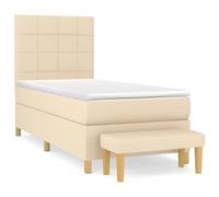 ATOMSTACK MAKER Cama con somier de 100 x 200 cm con cabecero regulable en altura, colchón de muelles ensacados (20 cm), funda de tela crema, para dormir boca arriba y boca abajo, incluye cubrecolchón