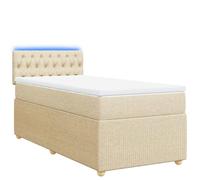 ATOMSTACK MAKER Cama con somier de 100 x 200 cm con colchón de muelles ensacados, funda de tela crema, iluminación LED y cubrecolchón extraíble, para un sueño reparador