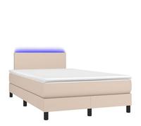ATOMSTACK MAKER Cama con somier de 120 x 190 cm con colchón de muelles ensacados, cabecero regulable en altura y tiras LED, color marrón capuchino, incluye topper, para dormitorio y habitación de