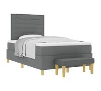 ATOMSTACK MAKER Cama con somier de 120 x 200 cm con colchón de espuma de resistencia media, color gris oscuro, cabecero de tela, marco de madera, incluye banco y protector de colchón, diseño moderno