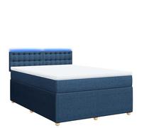 ATOMSTACK MAKER Cama con somier de 140 x 190 cm con colchón de muelles ensacados e iluminación LED, cama de tela azul con cabecero, 100% poliéster, patas de madera de pino, incluye cubrecolchón