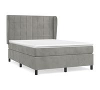 ATOMSTACK MAKER Cama con somier de 140 x 190 cm con colchón de muelles ensacados y cabecero de terciopelo ajustable en altura, dureza media, gris claro, incluye cubrecolchón, para un sueño reparador
