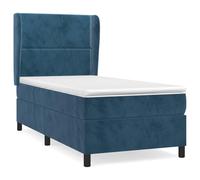 ATOMSTACK MAKER Cama con somier de 80 x 200 cm, color azul oscuro, cabecero de terciopelo ajustable en altura, colchón de muelles ensacados (20 cm), dureza media, para dormir boca arriba y boca abajo
