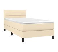 ATOMSTACK MAKER Cama con somier de 90 x 190 cm con cabecero regulable en altura, colchón de muelles ensacados y topper, funda de poliéster color crema, tira LED (55 cm, IP65), incluye instrucciones de