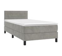 ATOMSTACK MAKER Cama con somier de 90 x 190 cm con colchón de muelles ensacados, cabecero de terciopelo ajustable en altura y tiras LED, color gris claro moderno para dormitorio