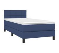 ATOMSTACK MAKER Cama con somier de 90 x 190 cm con colchón de muelles ensacados, cabecero regulable en altura, funda de tela azul y tira de luces LED, incluye topper, para un sueño reparador y noches