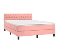 ATOMSTACK MAKER Cama con somier rosa de 140 x 190 cm con colchón de muelles ensacados, cabecero ajustable en altura, puerto USB y tira LED, aspecto de terciopelo, 20 cm de alto, para dormitorio y