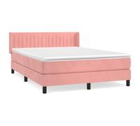 ATOMSTACK MAKER Cama con somier rosa de 140 x 200 cm con colchón de muelles ensacados y cabecero de terciopelo ajustable en altura, dureza media, agradable para la piel, para dormir de espalda y boca