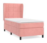 ATOMSTACK MAKER Cama con somier rosa de 90 x 200 cm con colchón de muelles ensacados y cabecero de terciopelo ajustable en altura, dureza media, agradable para la piel, para dormir boca arriba y abajo