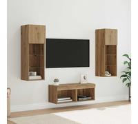 ATOMSTACK MAKER HOMELEN Estantería de pared para TV, 4 unidades, aspecto de roble negro, material de madera, armario de TV, mueble de TV, muebles de salón, mesa de televisión, armario para sala de