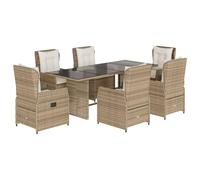 ATOMSTACK MAKER Homelen Juego de comedor de jardín de 7 piezas con respaldo ajustable y cojines de ratán de polietileno beige resistente a la intemperie para terraza, jardín, patio, comedor al aire