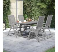 ATOMSTACK MAKER HOMELEN Juego de muebles de jardín de 5 piezas, madera de acacia maciza, resistente a la intemperie, gris, mesa extensible, sillas plegables ajustables para terraza, jardín, patio
