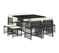 ATOMSTACK MAKER HOMELEN Juego de muebles de jardín de 9 piezas con cojín negro de polirratán, resistente a la intemperie, vajilla de jardín con placa de cristal para terraza, jardín, patio, comedor al