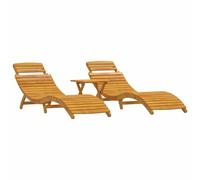 ATOMSTACK MAKER HOMELEN Tumbona de 3 piezas de madera maciza de acacia con respaldo ajustable y diseño plegable, marrón, 55 x 184 x 64 cm, para jardín, terraza y piscina