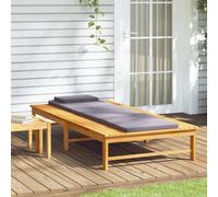 ATOMSTACK MAKER HOMELEN Tumbona de madera de acacia, respaldo ajustable, 4 posiciones, cojín gris oscuro, madera maciza, resistente a la intemperie, 200 x 95 cm, para terraza y jardín