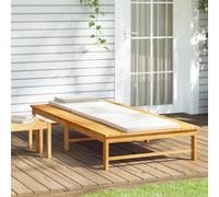 ATOMSTACK MAKER HOMELEN Tumbona de madera maciza de acacia con respaldo ajustable y cojín blanco crema - Tumbona de jardín o terraza para relajarse, 200 x 95 cm, hasta 110 kg