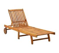 ATOMSTACK MAKER HOMELEN Tumbona de madera maciza de acacia con respaldo ajustable y cojín blanco crema - 200 cm, altura regulable, enrollable, para jardín, terraza, balcón y piscina