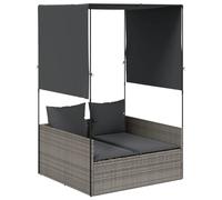 ATOMSTACK MAKER HOMELEN Tumbona doble con techo y cortinas, gris, 118 x 110 x 187 cm, resistente a los rayos UV, resistente a la intemperie, polirratán, incluye cojines acolchados, para jardín