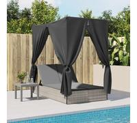 ATOMSTACK MAKER HOMELEN Tumbona doble con techo y cortinas, resistente a los rayos UV, ajustable en 4 posiciones, gris claro, 200 x 114 x 196 cm, para jardín, terraza, piscina