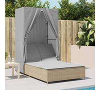 ATOMSTACK MAKER HOMELEN Tumbona doble con techo y cortinas, respaldo ajustable, resistente a los rayos UV, beige, 104 x 197 x 193 cm, para jardín, terraza, piscina