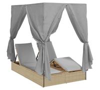 ATOMSTACK MAKER HOMELEN Tumbona doble de polirratán con respaldo ajustable y reposapiés, beige, 205 x 129 x 200 cm, incluye techo, 8 cortinas y 2 cojines - para jardín y terraza