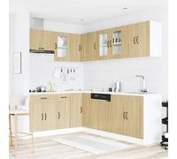 ATOMSTACK MAKER Juego de 11 muebles de cocina Kalmar en roble Sonoma, madera y cristal, 81,5 cm de alto, con armario para fregadero, elementos de esquina y panel de lavavajillas, para cocina equipada