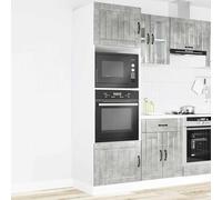 ATOMSTACK MAKER Juego de 2 armarios de cocina de madera gris hormigón, 60 x 57 x 207 cm, ahorro de espacio para horno y microondas, patas ajustables, serie Lucca, para cocinas pequeñas