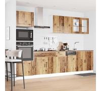 ATOMSTACK MAKER Juego de 7 muebles de cocina con acabado de madera envejecida (serie Porto) - Madera y cristal, 40 - 207 cm, con patas ajustables, para cocina empotrada, incluye armario bajo fregadero